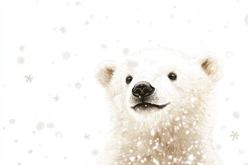 Aufkleber - Polar bear cub playing in soft snowflakes during a winter wonderland scene. Generative AI