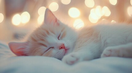 Wall Mural - soft clouds stretch across the horizon as a vibrant sunset lights up the sky while a cute cat peacef
