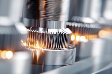 Poster - Detailed Close-Up of High-Precision Metal Parts in Modern Machinery Setup