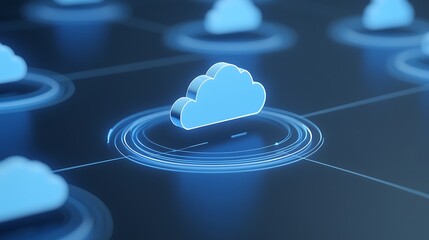 Poster - Futuristic Cloud Technology Concept with Digital Circular Patterns on Dark Background for Innovative Design
