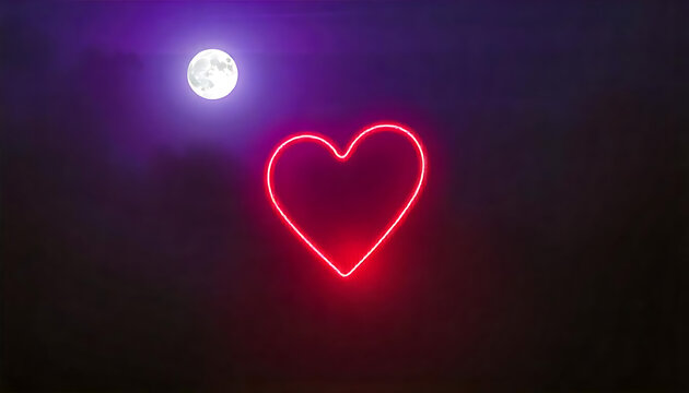 neon heart-shaped symbol glowing against a dark, misty background, a Valentine's Day card or love letter, banner, poster for a website, Valentine's day concept,love, affection, generative ai