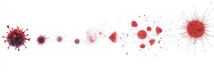 Leinwandbilder - Stages of a virus lifecycle illustrated showing penetration, replication, and spreading in scientific visual representation. Generative AI
