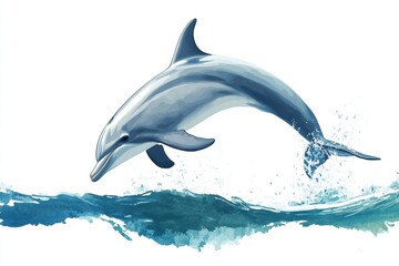 Poster - Dolphin leaps above ocean waves showcasing graceful movement and natural beauty in a coastal environment. Generative AI
