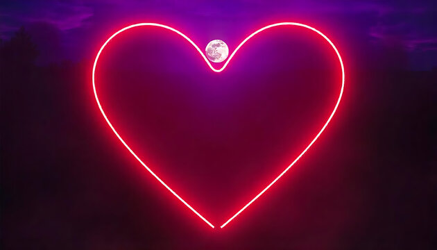 neon heart-shaped symbol glowing against a dark, misty background, a Valentine's Day card or love letter, banner, poster for a website, Valentine's day concept,love, affection, generative ai