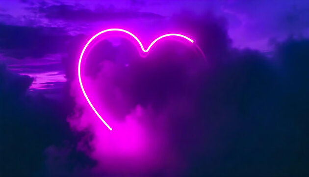 neon heart-shaped symbol glowing against a dark, misty background, a Valentine's Day card or love letter, banner, poster for a website, Valentine's day concept,love, affection, generative ai
