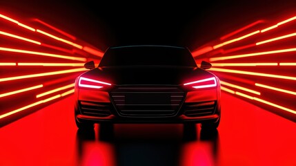 Poster - Black Car with Neon Lights in Dark Background, Futuristic Design