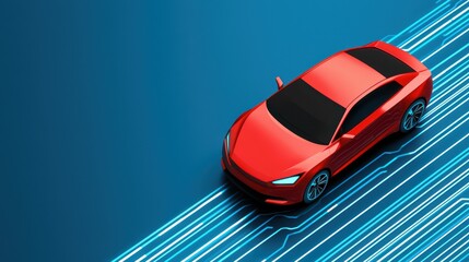 Poster - Modern Red Electric Car with Abstract Speed Lines Background