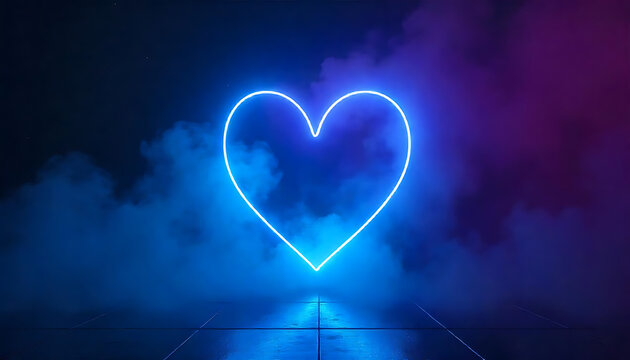 neon heart-shaped symbol glowing against a dark, misty background, a Valentine's Day card or love letter, banner, poster for a website, Valentine's day concept,love, affection, generative ai