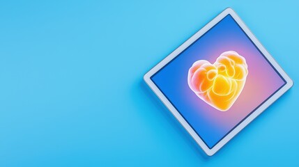 Poster - Colorful Heart Shape on a Tablet Screen Against a Blue Background
