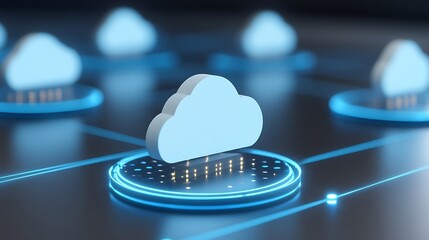 Poster - Innovative Cloud Computing Concept with Neon Elements Representing Data Connectivity and Storage Solutions