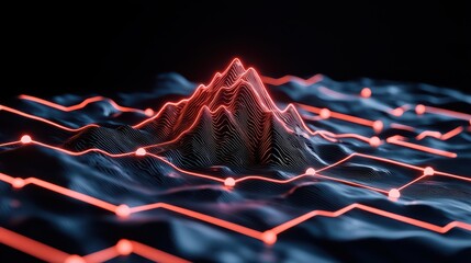 Poster - Abstract 3D Landscape with Futuristic Lines and Glowing Peaks
