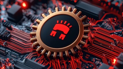 Poster - Futuristic Microchip Design with Red and Black Circuit Patterns