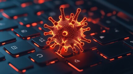 Poster - Digital Virus Concept on Keyboard Background with Glowing Effect