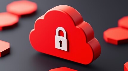 Poster - Red Cloud Security Concept with Padlock Symbol on Dark Background