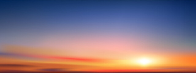 Wall Mural - sunset, sky blue background,summer sundown,clear sky in red,orange,yellow over sea beach.vector cart