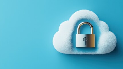 Poster - Cloud Storage Security Concept with Padlock on Blue Background