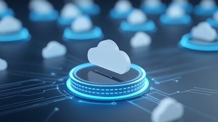 Poster - Modern Cloud Computing Concept with Digital Connections and Circles in Futuristic Technology Background