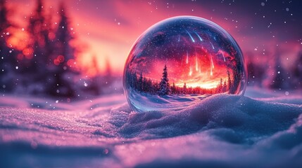 Wall Mural - Crystal ball shows winter sunset.