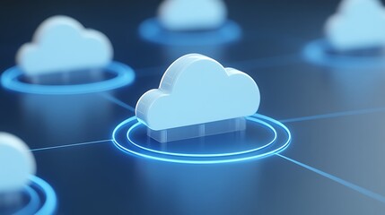 Poster - Modern Cloud Computing Concept with Stylized Cloud Icons in Digital Network Environment