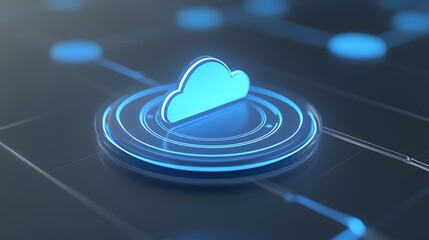 Poster - modern cloud computing technology conceptual illustration in blue tones on a dark background