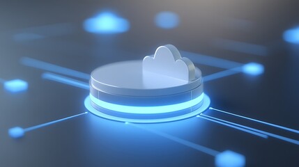 Poster - Modern Cloud Technology Concept With Circular Base and Glowing Elements for Digital Innovation