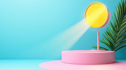 Poster - Vibrant Studio Setup with Decorative Light and Leafy Background