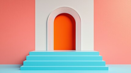 Wall Mural - Colorful Minimalist Archway Design with Steps in Modern Retro Style