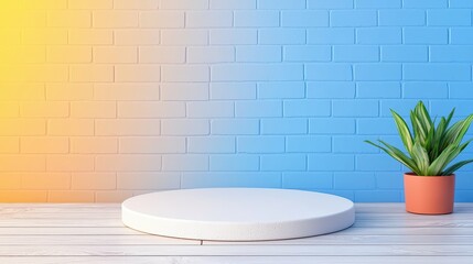 Poster - Minimalist Home Decor Setup with Bright Colors and Green Plant