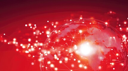 Poster - An abstract illustration of a glowing red globe, showcasing global digital connections with dynamic light effects.