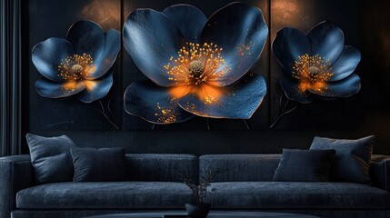 Sticker - Dark floral wall art above couch.