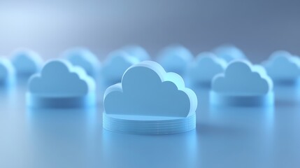 Poster - Soft Blue Paper Cut Clouds on a Minimalist Surface Representing Creativity and Digital Innovation