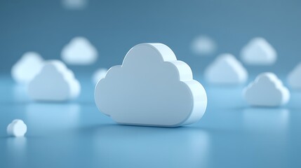 Poster - White Cloud Shapes on Soft Blue Background for Minimalistic and Modern Design Projects