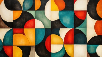 Poster - The grid displays a vibrant arrangement of colorful circles and squares, showcasing a dynamic modern art design that captivates the viewer