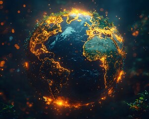 Poster - Glowing Earth Sculpted by Iconic Cultural Symbols Celebrating Diversity of the Planet