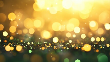 Poster - Glowing green and gold lights twinkle vibrantly, illuminating the surroundings with a magical ambiance during a celebratory event