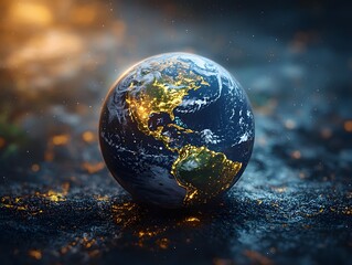 Poster - Glowing Figure Holding the Sustainable Future of Planet Earth
