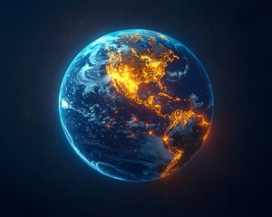 Poster - Vibrant Interconnected Earth with Glowing Waterways Representing Ecosystems