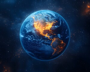 Poster - Vibrant and Interconnected Earth with Glowing Waterways Representing Life and Ecosystems