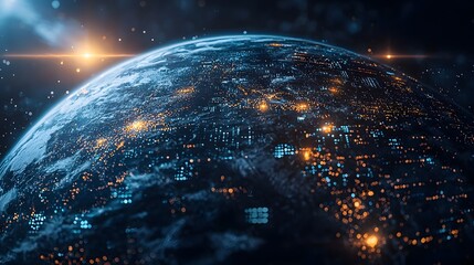 Poster - Futuristic Connected Earth Showcasing High Tech Data Streams and Glowing Holographic Grids