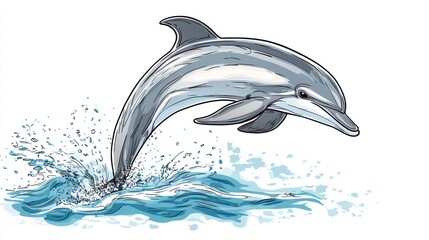 Poster - Stylish illustration of a dolphin leaping from the oceans surface in a vibrant and playful manner. Generative AI