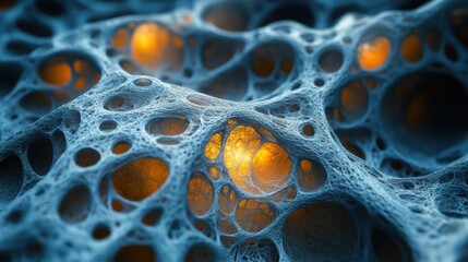 Abstract Cellular Structure: A Digital Art Exploration of Intricate Networks and Glowing Cavities