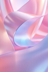 Wall Mural - Futuristic abstract metallic background with iridescent gradient showcasing pastel tones of pink, blue, and lavender with soft light reflections for modern design applications