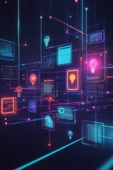 Poster - Futuristic educational environment with floating screens illustrating modern learning concepts and technology integration