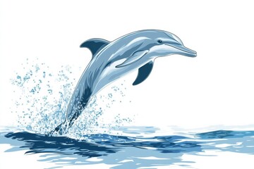 Poster - Dolphin leaps gracefully above calm ocean waters in a vibrant illustration showcasing aquatic life. Generative AI