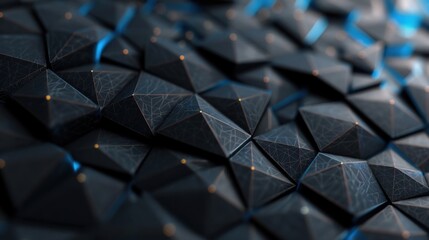 Poster - Sleek geometric design features black and blue triangular patterns with illuminated edges, creating a modern aesthetic