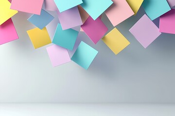 Poster - Minimalist background featuring abstract floating color swatches in vibrant shades creating a modern artistic atmosphere