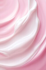 Poster - Elegant minimalist cosmetic background with cream swirls in soft white on pastel pink gradient for modern beauty designs