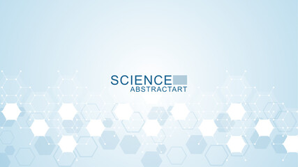 Poster - health care abstract background with lines, dots and hexagons. medical innovation banner template co