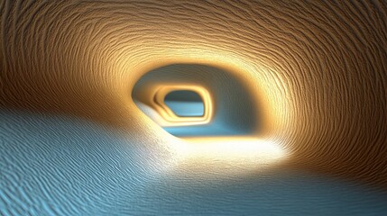 Poster - Exploring an abstract tunnel illuminated by soft light in a surreal environment. Generative AI