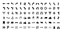 Road arrows and symbols isolated set. Vector